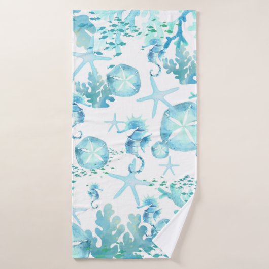 Serviette de bain Turquoise Cheval de mer Bleu San (Serviette de bain)