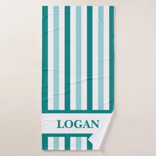 Serviette de bain turquoise en bande avec nom pers (Serviette de bain)