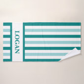 Serviette de bain turquoise en bande avec nom pers (Serviette de bain)