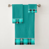 Serviette de bain turquoise plaid et flèches (En situation)