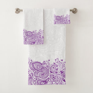 Serviette de bain violet vintage à motifs paisley