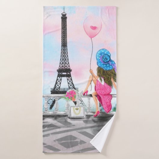 Serviette de bain Woman In Paris avec tours Eiffel (Serviette de bain)