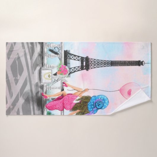 Serviette de bain Woman In Paris avec tours Eiffel (Serviette de bain)