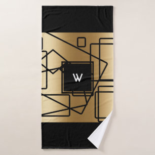 Serviette de bains géométrique monogramme or et