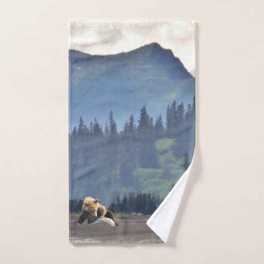 Serviette de Bath réglée avec des ours gris et des (Serviette à main)