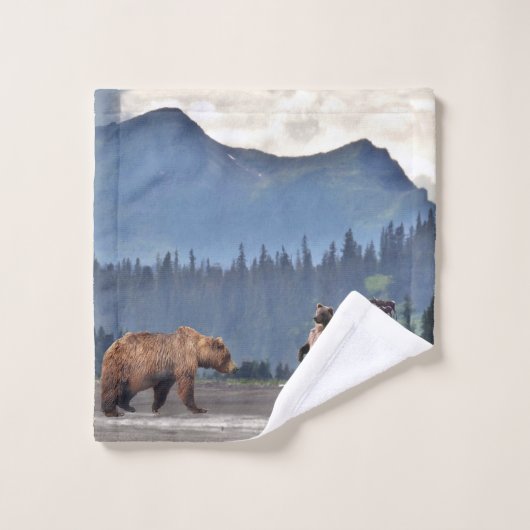 Serviette de Bath réglée avec des ours gris et des (Gant de toilette)