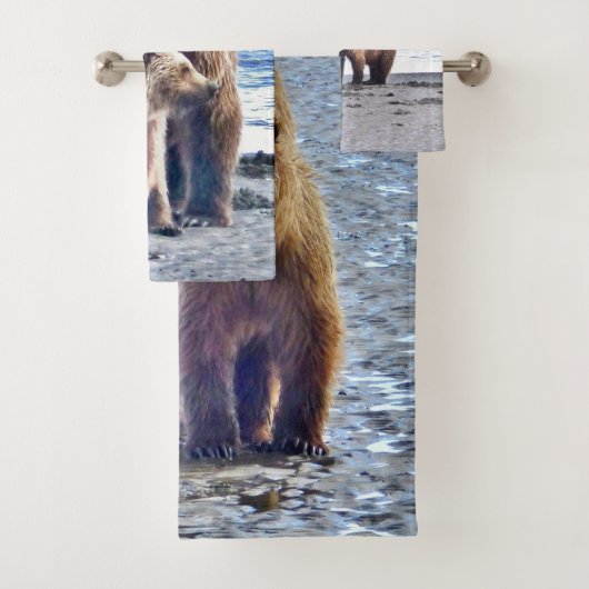 Serviette de Bath réglée avec l'ours gris et (En situation)