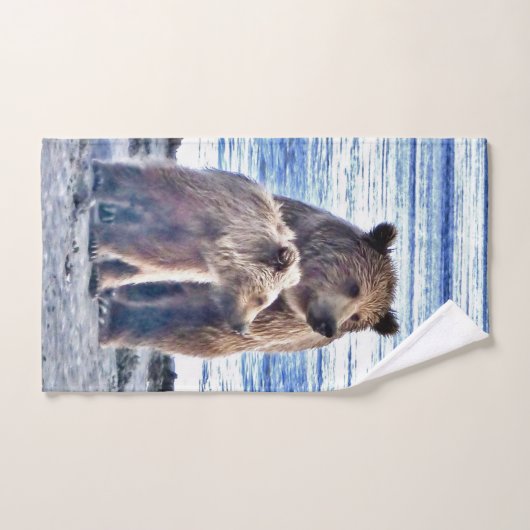 Serviette de Bath réglée avec l'ours gris et (Serviette à main)