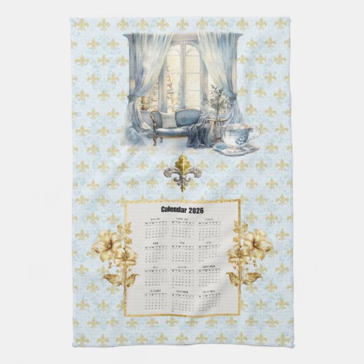 Serviette de calendrier 2026 Bleu Fleur de Lis Par (Vertical)