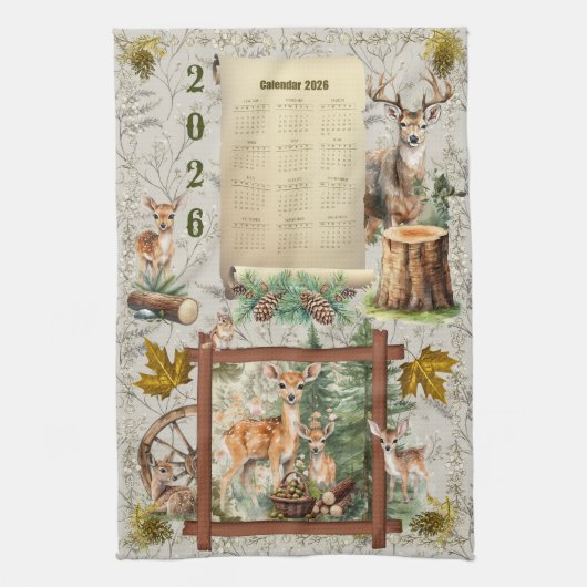 Serviette de calendrier 2026 Cerf Buck Cônes de pi (Vertical)