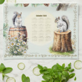 Serviette de calendrier 2026 Écureuils Marguerites (Plié)