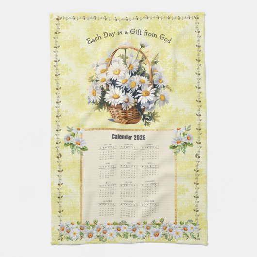 Serviette de calendrier 2026 Marguerite jaune Cade (Vertical)