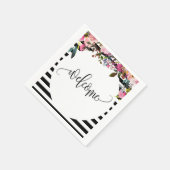 Serviette de cocktail en papier floral rayé noir e (Coin)