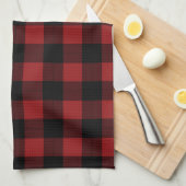 Serviette de cuisine à chèque noir et rouge (Quart Plié)