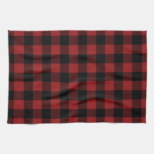 Serviette de cuisine à chèque noir et rouge