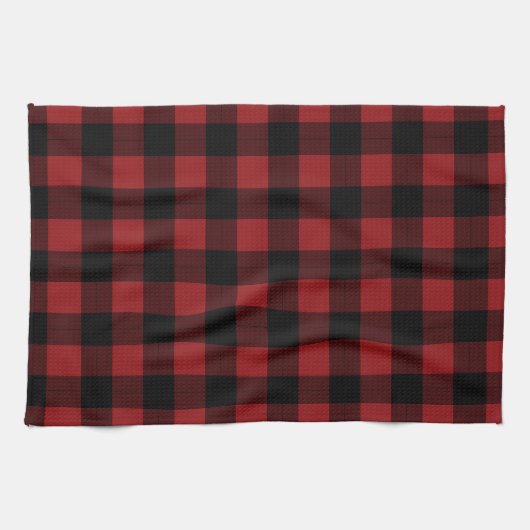 Serviette de cuisine à chèque noir et rouge (Horizontal)