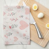Serviette de cuisine à coeur doux et fleurs (Quart Plié)