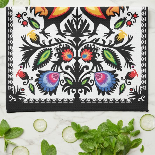 Serviette de cuisine à composition folklorique uni (Plié)