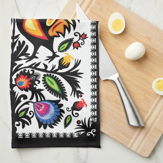 Serviette de cuisine à composition folklorique uni (Quart Plié)