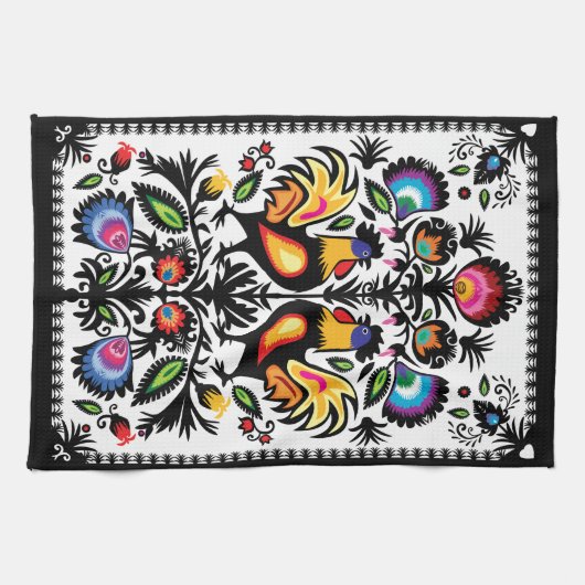 Serviette de cuisine à composition folklorique uni (Horizontal)