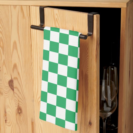 Serviette de cuisine À damiers verte et blanche (Pliage en tiers)