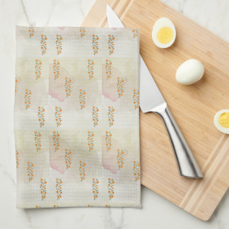 Serviette de cuisine à design floral orange