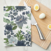 Serviette de cuisine à fleurs bleu roux (Quart Plié)