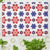 Serviette de cuisine à fleurs bleues violettes rou (Plié)