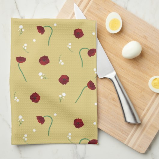 Serviette de cuisine à fleurs nature (Quart Plié)