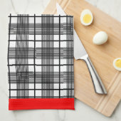 Serviette de cuisine à la frontière rouge noir et (Quart Plié)
