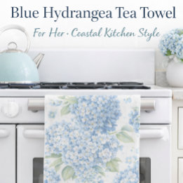 Serviette de cuisine à l'hortensia bleu, cadeau de