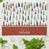Serviette de cuisine à monogramme avec sapins de N (Plié)