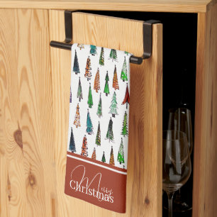 Serviette de cuisine à monogramme avec sapins de N