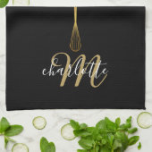 Serviette de cuisine à monogramme en écriture doré (Plié)
