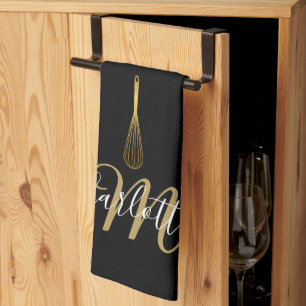 Serviette de cuisine à monogramme en écriture doré