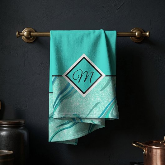 Serviette de cuisine à monogramme en marbre paille