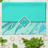 Serviette de cuisine à monogramme en marbre paille (Plié)