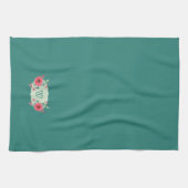 Serviette de cuisine à monogramme floral sarcelle  (Horizontal)