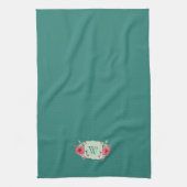 Serviette de cuisine à monogramme floral sarcelle  (Vertical)
