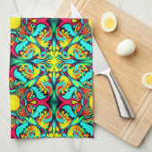Serviette de cuisine à motif bleu jaune (Quart Plié)