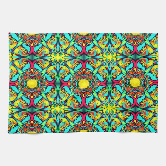 Serviette de cuisine à motif bleu jaune (Horizontal)