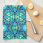 Serviette de cuisine à motif bleu vert (Quart Plié)