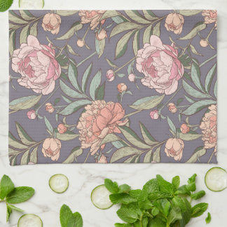 Serviette de cuisine à motif floral rose, pêche et