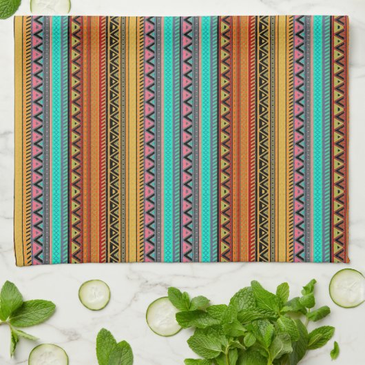 Serviette de cuisine à rayures aztèques (Plié)