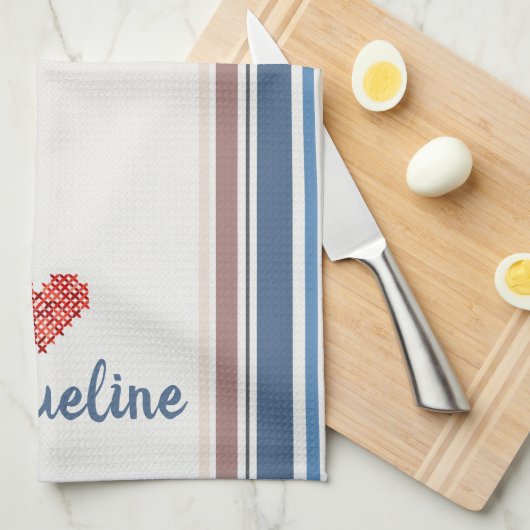 Serviette de cuisine à rayures beige Bleu modifiab (Quart Plié)