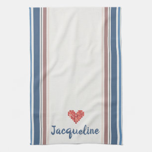 Serviette de cuisine à rayures beige Bleu modifiab