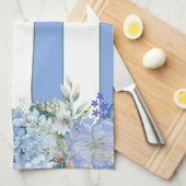 Serviette de cuisine à rayures bleues Hydrangea et (Quart Plié)