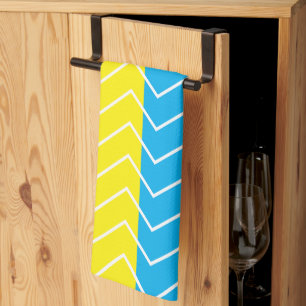 Serviette de cuisine à rayures Chevron jaune bleu