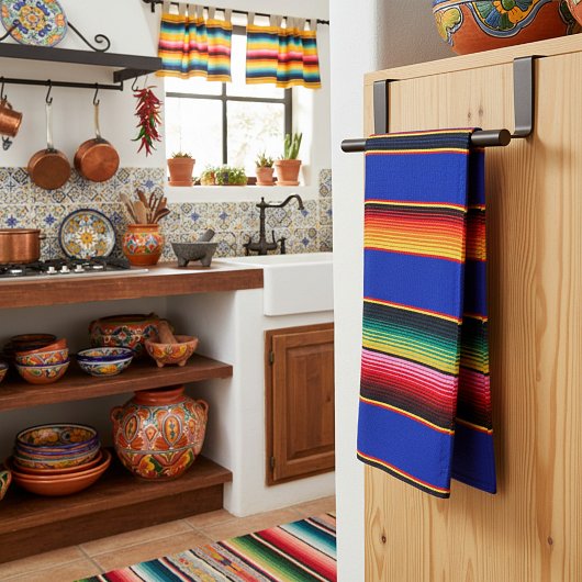 Serviette de cuisine à rayures colorées serape