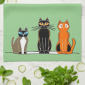 Serviette de cuisine à six chats, imprimé en bloc (Plié)